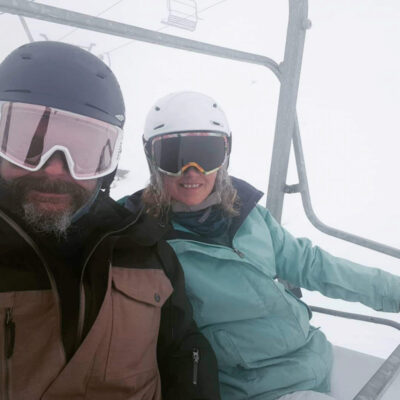 Helen and I in a blizzard on the lift